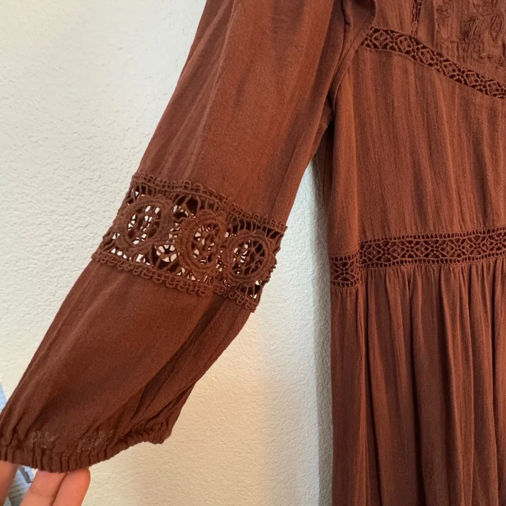 Zara Brown Smocked Tiered Sundress with Bishop Sleeves - Picture 5 of 8